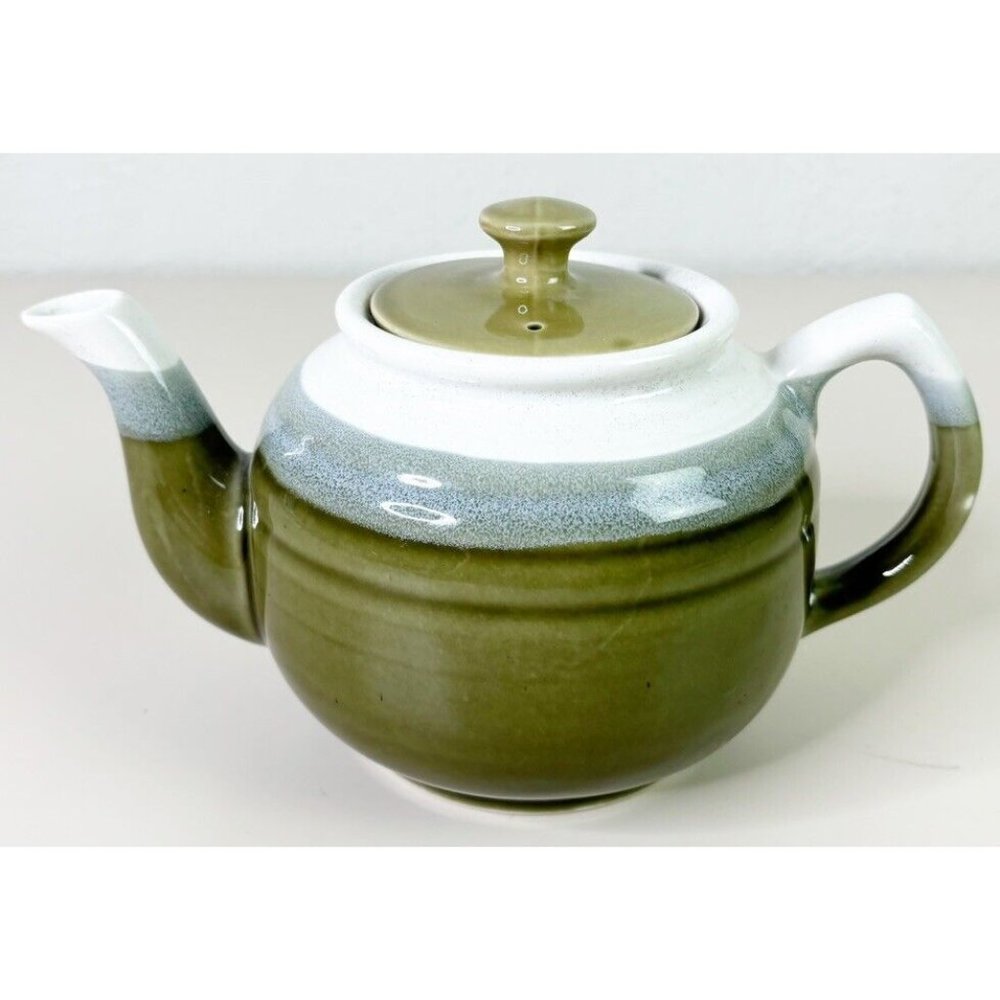 Northland Stoneware Green White Striped Entres Japan Teapot EUC